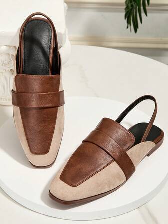 复古方头拼色系带休闲女鞋，新款时尚简约百搭镂空户外鞋，春夏秋季