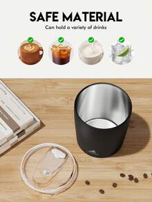 Travel Milk Coffee Mug Spill Proof -8 OZ Insulated Milk Coffee Mug With Lid, Breakfast Stainless Steel Milk Coffee Mug With Double Wall, Coffee Cup For Hot And Cold Drinks - Black - View 4