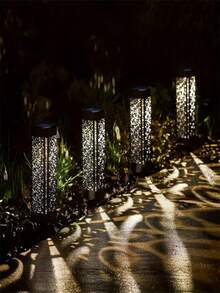 4pcs Solar Retro Hollow Garden Floor Lamp, Outdoor Path Light, 300mah,Automatic LED Halloween Christmas Decoration Landscape Light, Suitable For Yard, Garden, Path, Lawn, Street, Party Holiday Decoration500mah - Ánh sáng ấm áp - Xem 7