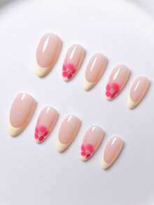 10 Stücke süße gelbe Aquarell Blumen französische mandelförmige Nagel-Aufkleber, elegant und luxuriös, geeignet für Frauen & Mädchen, Alltag, Party, Schule