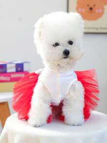 1pc Pet Clothes, Dog/Cat Apparel, Happy Puppy Small Dog/Puppy Casual Fashion Cute Comfortable American Star Mesh Skirt