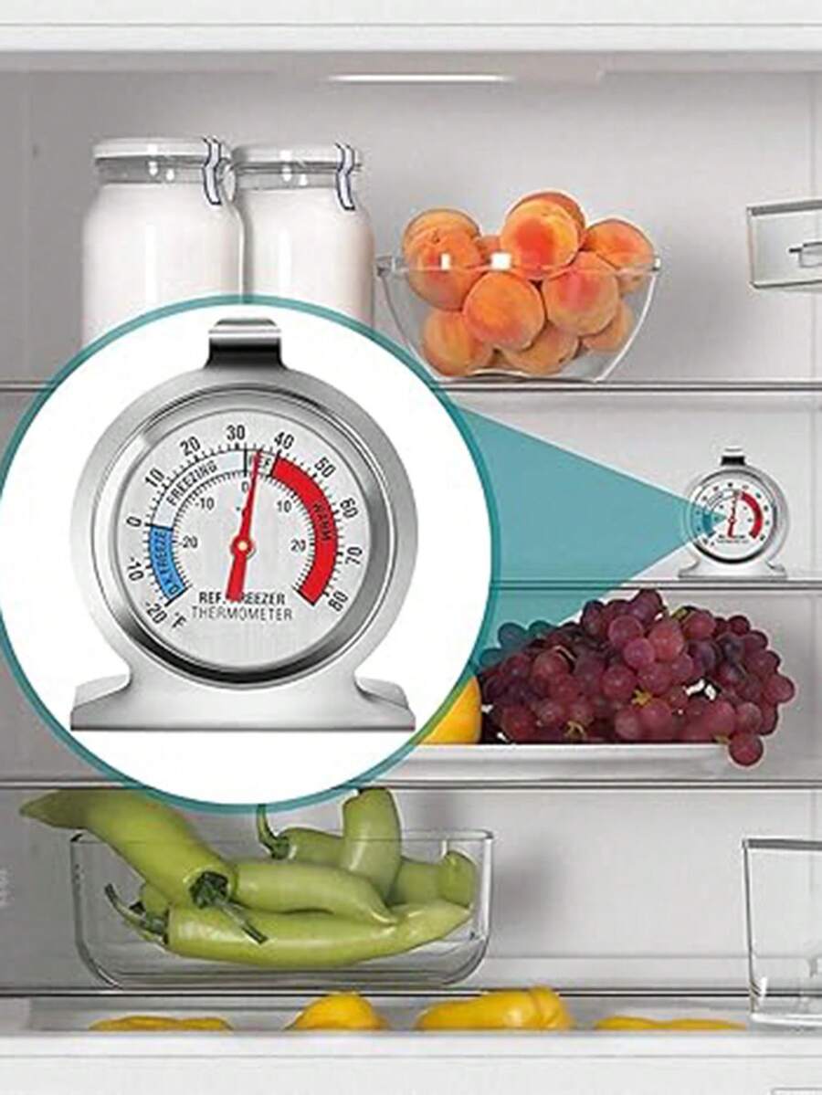 1Pc Refrigerator Thermometer Stainless Steel, Bimetal Freezer Thermometer With Dual Sensor, Precision Temperature Gauge For Fridge, Wine Cooler, Food Storage, 304 Stainless Steel Waterproof, Kitchen Essential For Home, Restaurant Use
