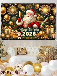1 件圣诞老人新年快乐横幅 2026 150 * 100 厘米闪亮烟花和酒瓶图案新年背景 2D 平面照片展位节日背景布装饰壁挂挂毯房间家居装饰新年快乐 2026 年装饰家庭庆祝欢呼 - 彩色 - 查看 7