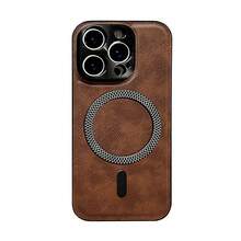 Retro Crazy Horse Leather Diamond Texture Magnetic Phone Case Compatible With IPhone 17 16 Pro Max 15 14 13 12 Pro Max For MagSafe Wireless Charging Simple Leather Texture Cover - Brown - View 9