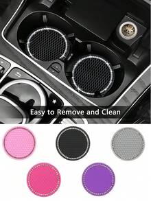 1 pieza/2 piezas posavasos para portavasos de coche, posavasos brillante para insertar portavasos, posavasos universales antideslizantes para automóviles incrustados en adornos, accesorios de automóvil interno, alfombrilla de silicona de 7 cm/2,75 pulgadas, lote de almohadillas de goma redondas de cristal suave con pedrería para bebidas automotrices, accesorios de automóvil interno - Talla única - Ver 9
