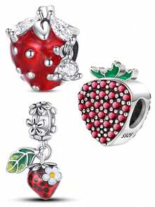 Mặt dây chuyền hình quả dâu tây hoa quả mạ bạc hạt đỏ phù hợp làm vòng tay trang sức tự làm cho phụ nữ - Nhiều màu - Xem 11