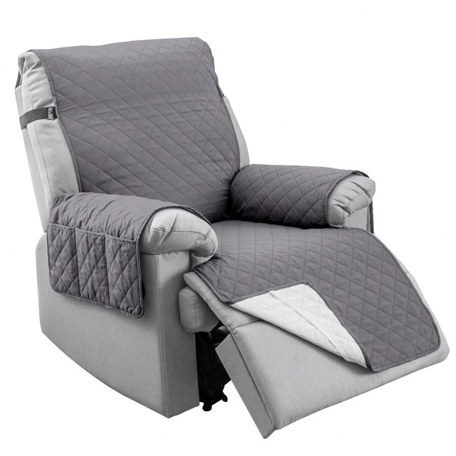 Waterproof Recliner Couch Cover - Elastic Straps & Storage Pockets Recliner Slipcover - Dark Grey - View 1