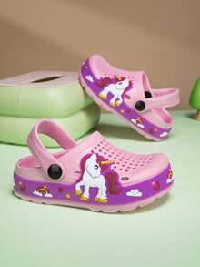 Kids' All-Season Sandals, Fashionable Thick-Soled Anti-Slip Outdoor Beach Slippers With Closed Toe - Pink - View 5