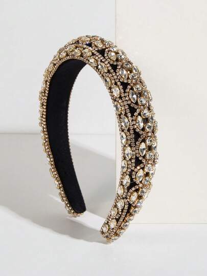 1 pieza Diadema de terciopelo coreana para mujer, accesorio de cabeza de lujo versátil con decoración de cristal de imitación de perla y brillo vintage, diadema, aro para el cabello, accesorios para el cabello y accesorios para la cabeza