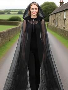 1 件狂欢节万圣节连帽斗篷死亡女巫网长斗篷舞会派对礼服 - 黑色 - 查看 4