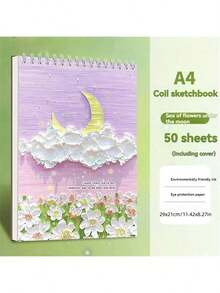 1pc 50 Sheets/Book A4 Oil Painting Style Sketchbook, Blank Drawing Paper For Art Students, Sketch Pad For Painting, Drawing, Doodling