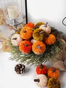 8pcs Mini Velvet Artificial Pumpkin Decor, Foam Core, Thick Velvet Fabric Exterior, Suitable For Autumn Atmosphere Decoration, Thanksgiving Harvest Backdrop, Birthday Party Tabletop Decor, Dining Table Centerpiece, Autumn Home Decor, Halloween Party - Multicolor-a - View 9