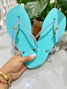 Women's Casual Flip Flops Glitter Modern Comfortable - Màu xanh nhạt - Xem 1