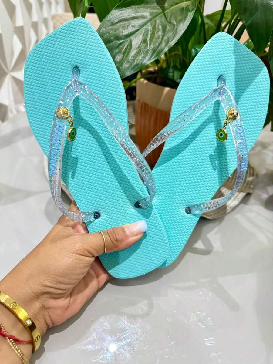 Women's Casual Flip Flops Glitter Modern Comfortable - Màu xanh nhạt - Xem 1