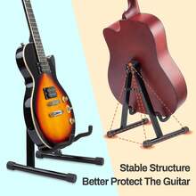 Metal Guitar Stand, Foldable Acoustic Guitar Stand, A-Type Vertical Floor Mounted Electric Guitar Support, Supporting Acoustics, Electronics, Bass, Ukulele, Banjo, (Requires Simple Assembly)