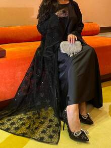 Modest Lace Abaya Sequin Lace Abaya With Inner Dress Two Pieces Abaya Set Occasion Dress