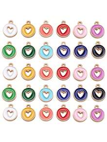 20pcs Fashion Drip Oil Heart Pendant Round Zinc Alloy Pendant Can Be Used For Women's Earrings Necklace Bracelet DIY Handmade Craft Supplies Accessories Wholesale (Multi-Color Random) - Multicolor - View 7