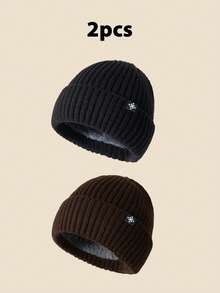 1 件雪花标志纯色针织帽，冬季保暖内衬厚实保暖柔软简约风格，适合寒冷天气冬季圣诞帽男士无檐滑雪帽秋季服装 - A - 查看 22