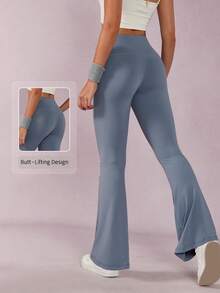 NcmRyu 1 Stück Modische, minimalistische nahtlose elastische Sporthose für Damen, einfarbige, lässige, vielseitige formende und hebende Bootcut Sporthose, geeignet für Yoga, Tanz, Fitness, Lauftights