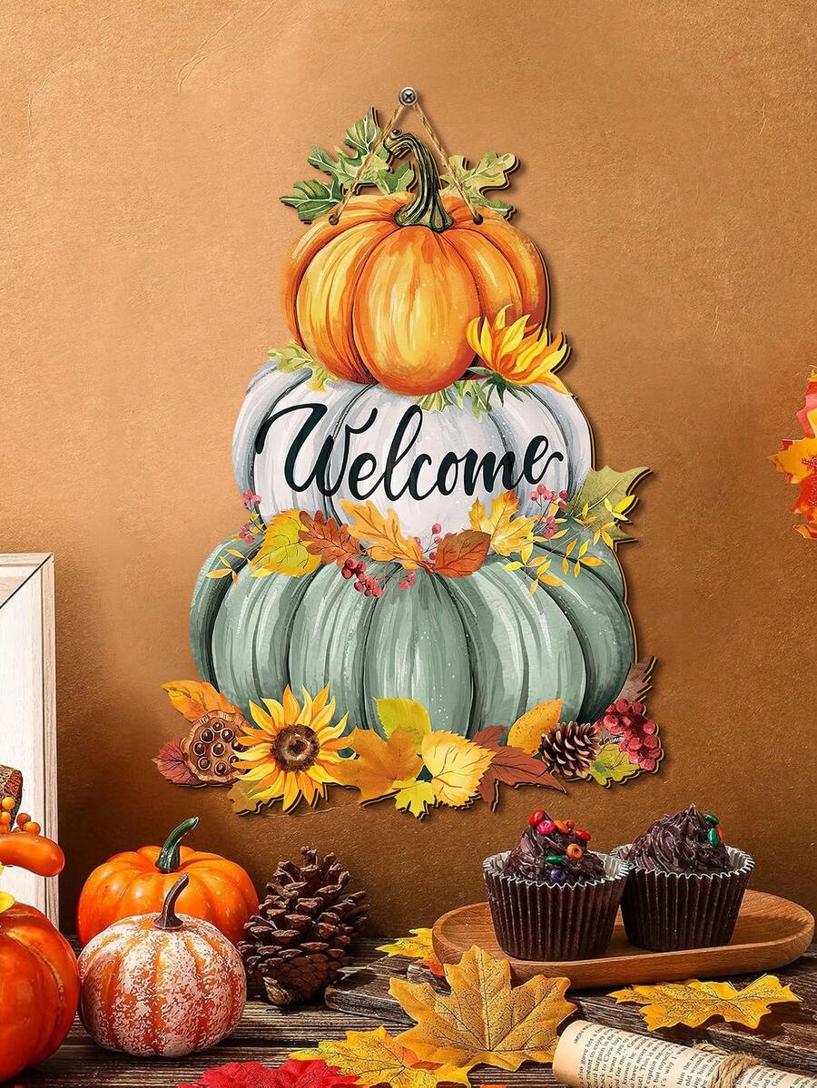 1 zestaw/180 zestawów Jesienny znak powitalny Jesienna dynia Drewniana dekoracja wisząca do domu Drewniana sztuka ścienna z dynią Wisząca tabliczka dekoracyjna na drzwi w stylu wiejskim do kuchni, pokoju, werandy w stylu wiejskim, dekoracja na przyjęcie z okazji Święta Dziękczynienia