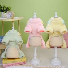 新款秋冬动物服装，宠物四脚抓绒外套，厚实保暖，猫狗衣服，宠物连体衣，动物服装，猫咪保暖服装，英式背带装，可爱卡通背带裤连体衣，双面抓绒 - 薄荷綠 - 查看 6