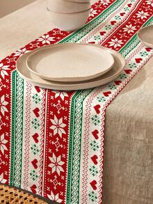 1 pièce Chemin de table en lin à motif de Noël, convient pour les fêtes, les anniversaires, les dîners, la décoration de table de cuisine et de salle à manger, la couverture d'un meuble à chaussures, décoration d'intérieur toutes saisons