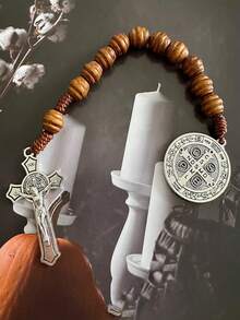 9 Inch St. Benedict Medal Prayer Beads, Catholic Brown Wooden Beads With St. Benedict Medal And Cross - Colorful - View 11