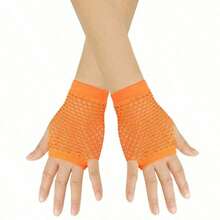 1 Pair Of Solid-Color High-Elastic Fishing Net Gloves, Short Open-Weave Fingerless Gloves, Punk-Style Decorative Gloves, For Party And Nightclub Dance Performances