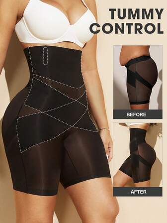 1pc Women High Waist Criss-Cross Seamless Shapewear Shorts, Tummy Control, Butt Lifting, Flat Belly, Slim Fit Underwear