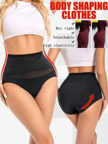 1 pieza Shapewear de unicolor para mujer, cinturón de control de abdomen, levantador de glúteos, pantalones cortos deportivos de malla transpirable, para fitness posparto