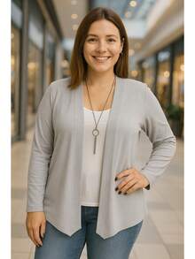Cardigan Short Women's Mid-Season Plus Size Coat - Gris - Ver 1