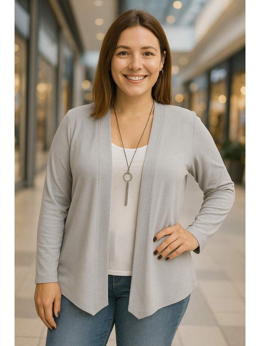 Cardigan Short Women's Mid-Season Plus Size Coat - Gris - Ver 1