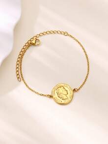 1PC Vintage Ancient Greek Arethusa Goddess Coin Pendant Necklaces For Women Men 18K Gold Plated Stainless Steel Adjustable Chain Necklace Goddess Worship Celebrity Medal Reversible Keepsake Fashion Jewelry Accessories