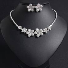 3 Stück/Set silberfarbener Schmuckset mit kubischen Zirkonia Blumen-förmigen Ohrringen, Halskette, modisches Schmuckgeschenkset für Frauen, geeignet für Feste, Partys - Schmuckset - Übersicht 4
