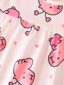 Girls Dress Nightdress White Cute Cartoon Print Long Girls Pajamas Sweet Ruffles Casual And Comfortable Girls Home Clothes