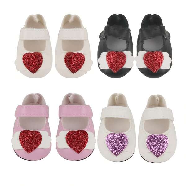 Zapatos de muñeca de cuero con forma de corazón de 5 cm para muñecas americanas y EXO de 14 pulgadas, accesorios de zapatos brillantes en miniatura para muñecas de 32-35 cm, juguetes