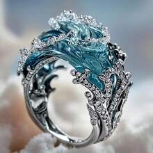Wave Necklace Set Creative New Light Luxury Ocean Wave Design Ring Earrings Versatile With Gold Decoration Perfect For Beach Theme Gifts Beach Accessories Elegant Jewelry Set Detailed Wave Design - Nhẫn bạc - Xem 13