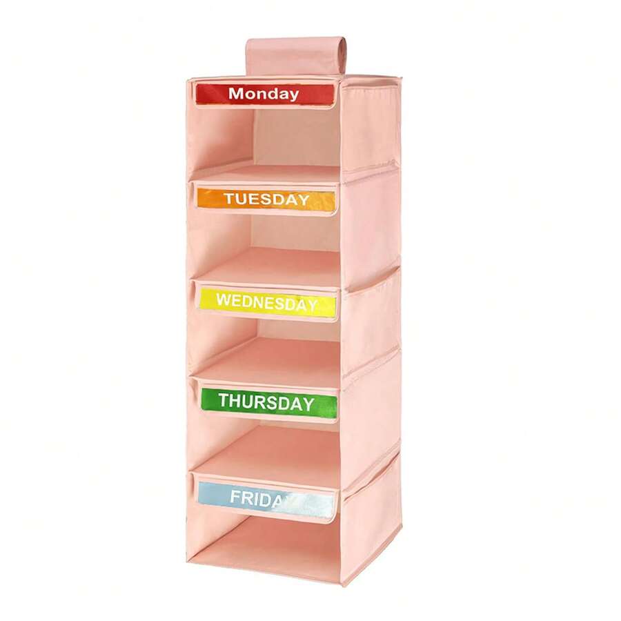 1PC Weekly Clothes Organizer Of The Week Clothes Organizer For Student Daily Clothes Organizer-Monday Friday Clothes Organizer-Student Closet Organizer-Days Of The Week Closet Organization And Storage Bedroom - Pink - View 1