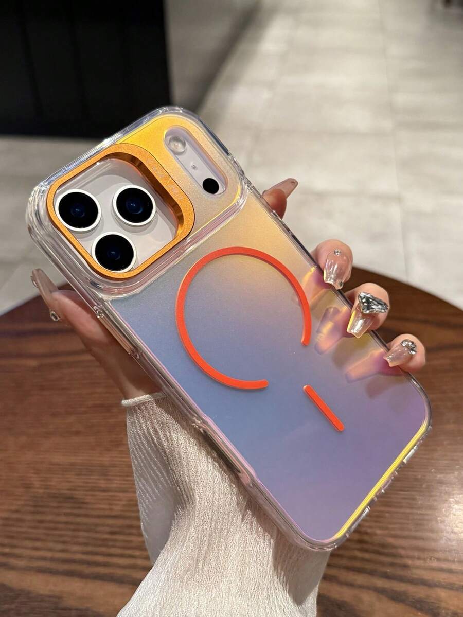 奢华渐变激光磁吸无线充电腕带手机壳适用于 16 15 14 13 12 Pro Max Plus 镜头支架软后盖 - 橘色 - 查看 1