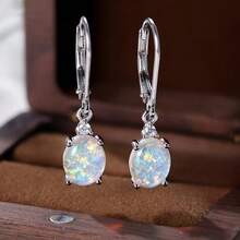 2 Pairs Of Imitation Opal Inlaid Hanging Earrings - Multi Colored Options For Daily Wear And Parties - Hypoallergenic, High-Quality And Fashionable Jewelry Gifts - Silvery white opal - View 12