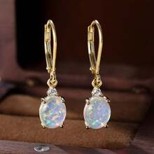 2 Pairs Of Imitation Opal Inlaid Hanging Earrings - Multi Colored Options For Daily Wear And Parties - Hypoallergenic, High-Quality And Fashionable Jewelry Gifts - Silvery white opal - View 9