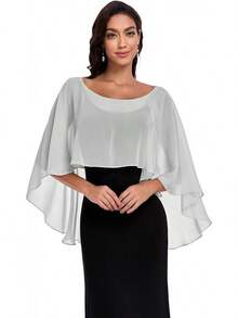 Sheer Shawls And Wraps Evening Dresses Chiffon Capes Women Soft Wedding Cover Up - 銀灰 - 查看 12