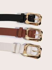 3 件经典时尚女士简约矩形带扣腰带，适合休闲连衣裙、牛仔裤和优质 PU 皮革 - 腰帶 - 查看 6