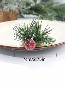 3Pcs Christmas Napkin Rings ,Realistic Pine Needles, Red Berries And Pinecone Accents, Elegant Xmas Table Setting Accessories, Decoration For Christmas Party,Dinner - Multicolor - View 9