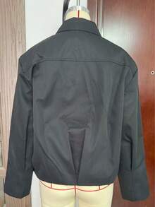 女士拉链外套宽松长袖休闲新款外套2024时尚女式飞行员夹克短款夹克女士黑色春季 - 黑色 - 查看 4