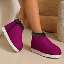 Damen Weinrot Modische Schneestiefel, flache warme Winterschuhe, kurze Winterstiefel