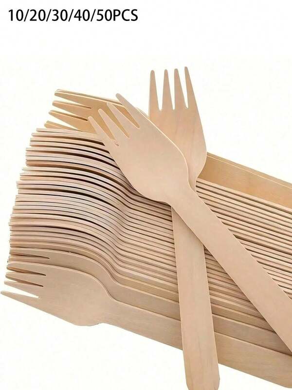 50/40/30/20/10PCS LightweightDisposable Birch Wooden Forks For Desserts, Ice Cream, Suitable For Graduation Season, Birthday Supplies, Weddings, Restaurants, Thanksgiving Tableware.