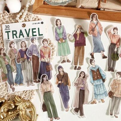 30pcs/Pack Watercolor Human Figure Stickers, Creative Aesthetic Sticker Decals, DIY Decoration Collage Craft Materials, Holiday Gifts, Personalized Scrapbooking School Supplies