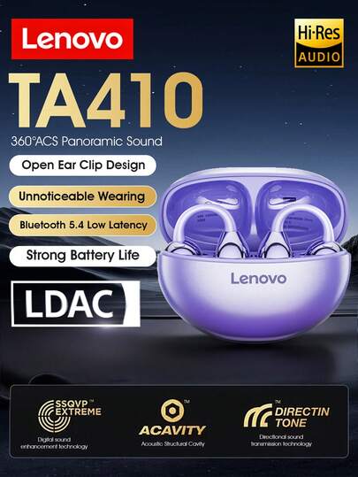 Lenovo Lenovo TA410 Wireless Open-Ear Headphones, Bluetooth 5.4,Bone Conduction, Touch Control, Long Battery Life, Noise Canceling Microphone, Waterproof For Sports, Music, Office, Games, For Gifts