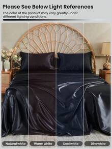 3/4pcs Satin Fitted Sheet Set, Bedding Set, Bed Sheets, Solid Color Bed Sheet Set, Mattress Cover Set, Skin-Friendly Bed Cover Set, Bedroom Decor, Meticulous Festival Gifts, Smooth And Soft Silky Sheets For Hair And Skin, Similar To Silk Bed Sheets Set For Single, Twin, Full, King And Queen Bed Sizes, Ideal Home Gift, Christmas Decoration,1pc Flat Sheet, 1pc Fitted Sheet With 1/2pcs Pillowcases, Machine Washable - Multicolor - View 9